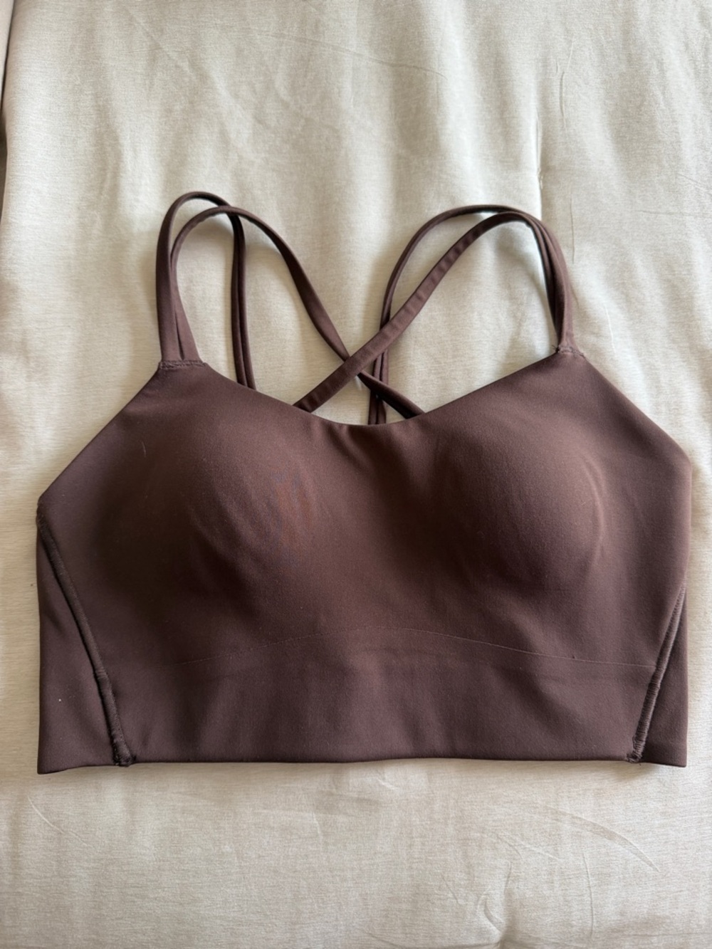 Wireless Crisscross Strap Athletic Bralette - Chocolate Brown